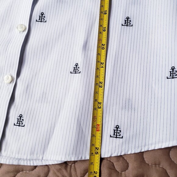 Lands' End Nautical Anchor Logo Non Iron Button Up White Striped Shirt - Picture 11 of 13